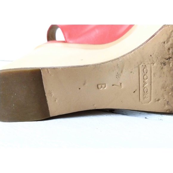 Coach open toe wooden platform wedge sandal/high heel peep toe wedge leather - Picture 8 of 8